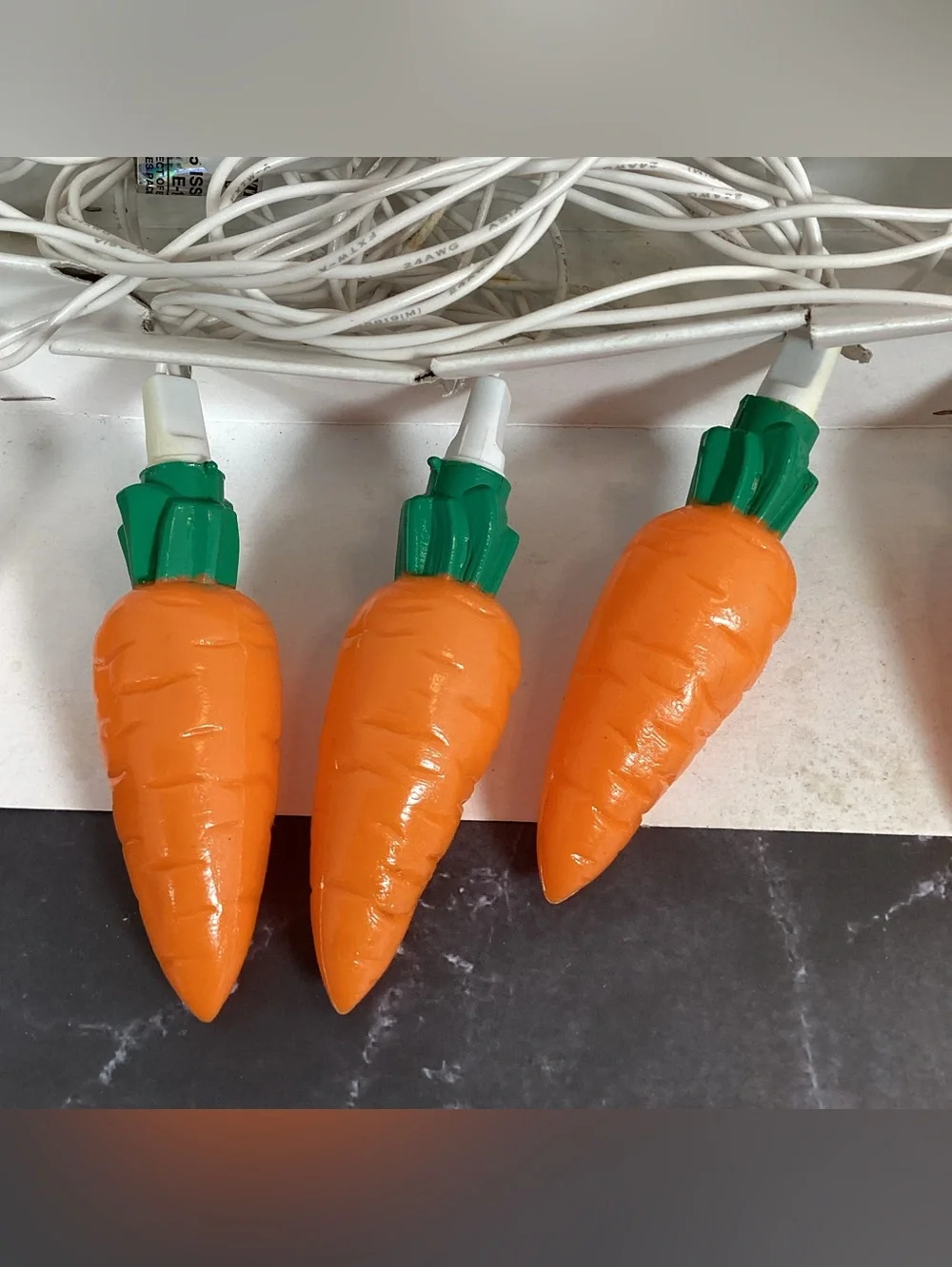 1996 Vtg Easter String Lights Carrots Hard Plastic - Tested Indoor/Outdoor